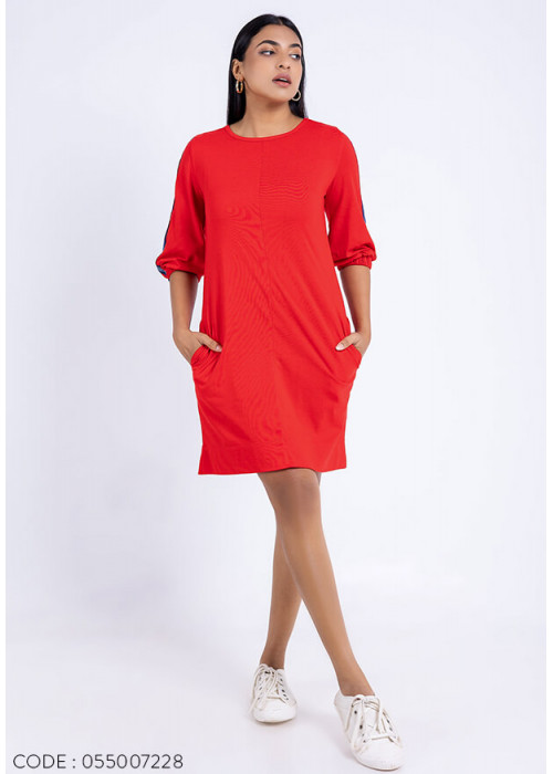 ZARIA SLEEVE TAPING RED DRESS 